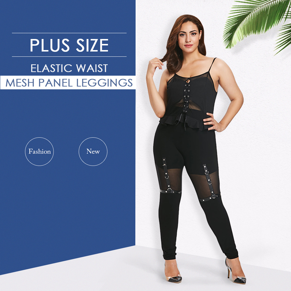 Halloween Plus Size Mesh Panel Leggings