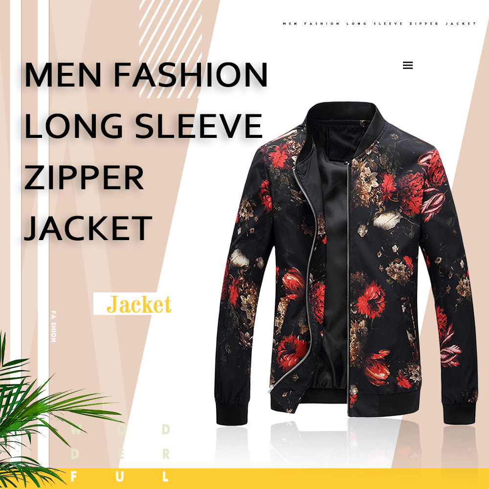 Flower Print Zipper Up Bomber Jacket