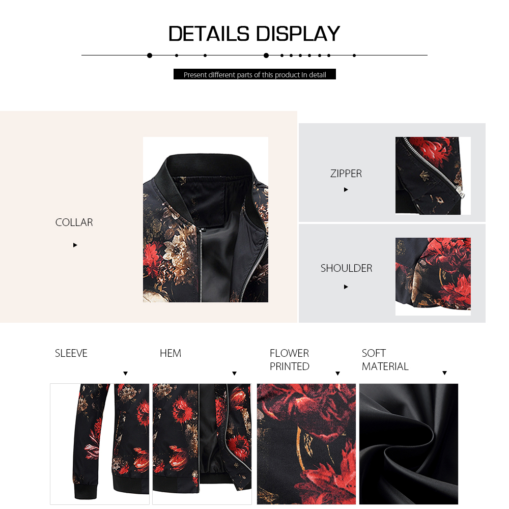 Flower Print Zipper Up Bomber Jacket