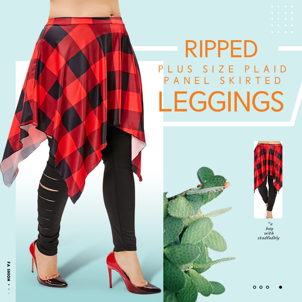 Plus Size Plaid Panel Skirted Leggings