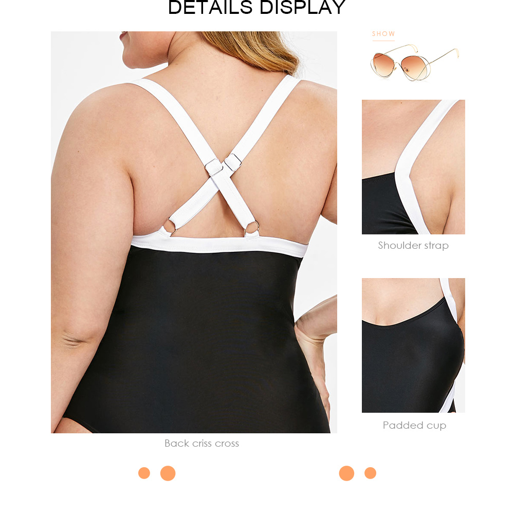 Plus Size Color Block Back Criss Cross Swimwear