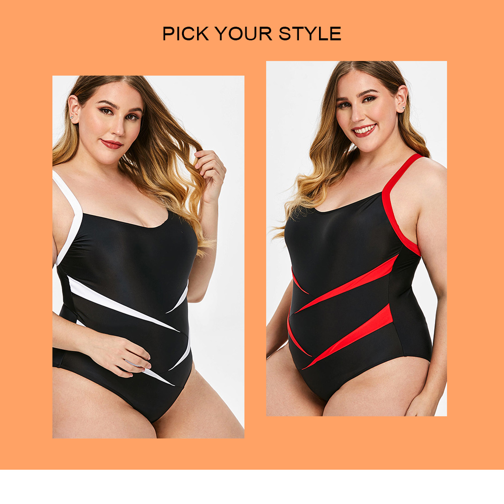 Plus Size Color Block Back Criss Cross Swimwear