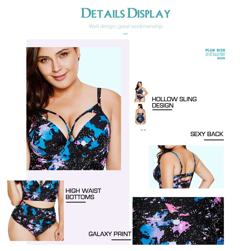 Plus Size Cut Out Galaxy Print Bikini