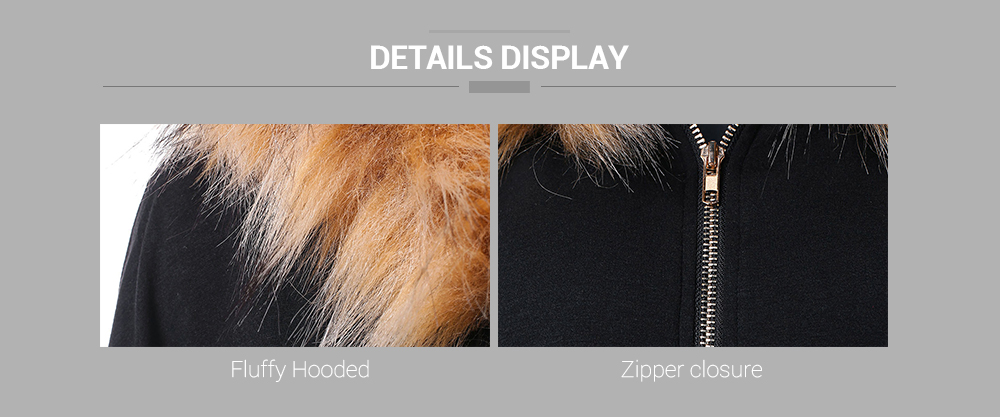 Fluffy Asymmetric Hooded Cape with Zipper Fly