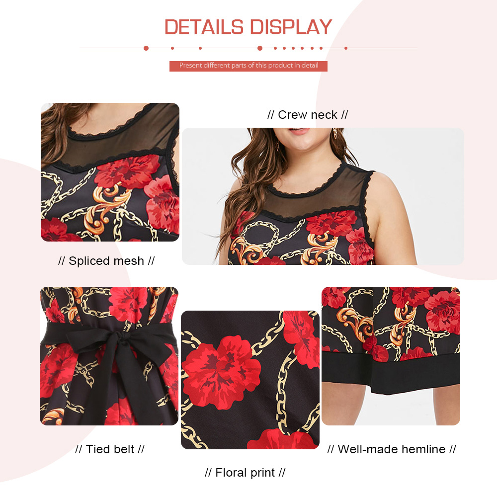 Floral Print Mesh Panel Plus Size Dress