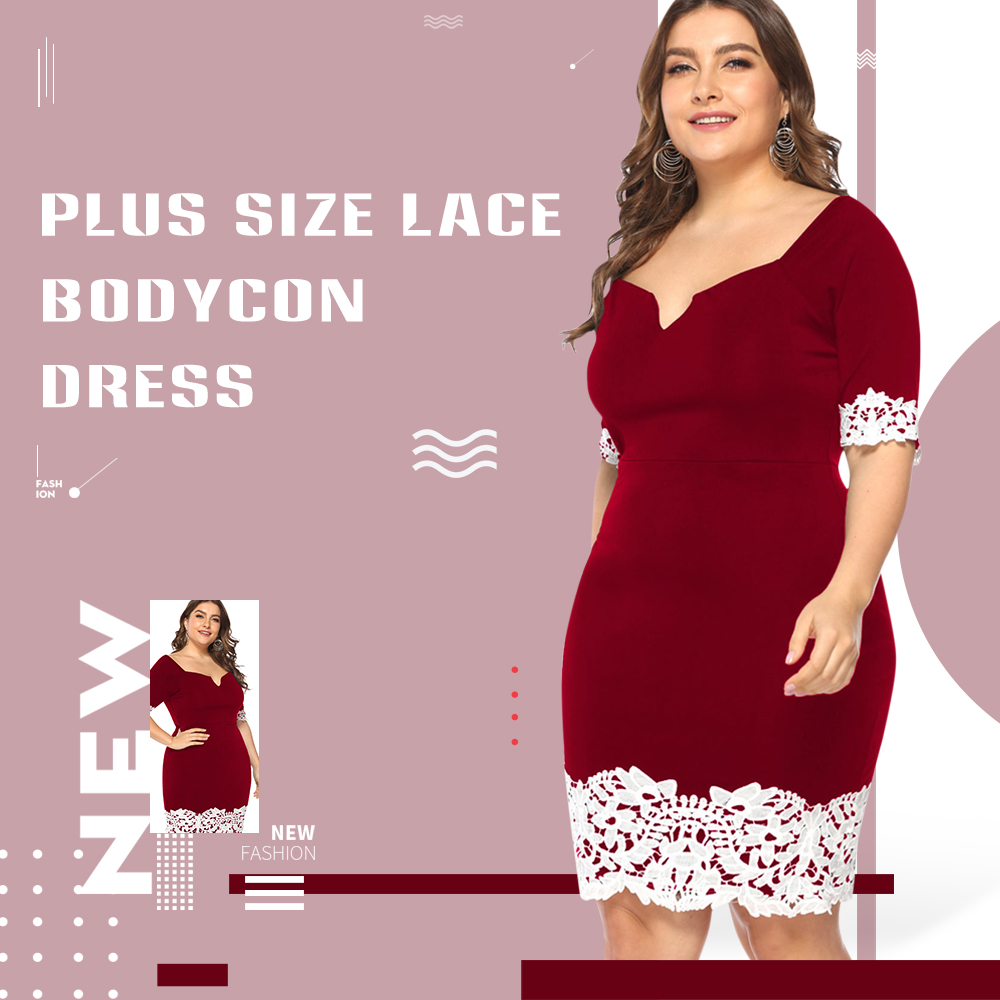 Lace Trim Plus Size Bodycon Dress