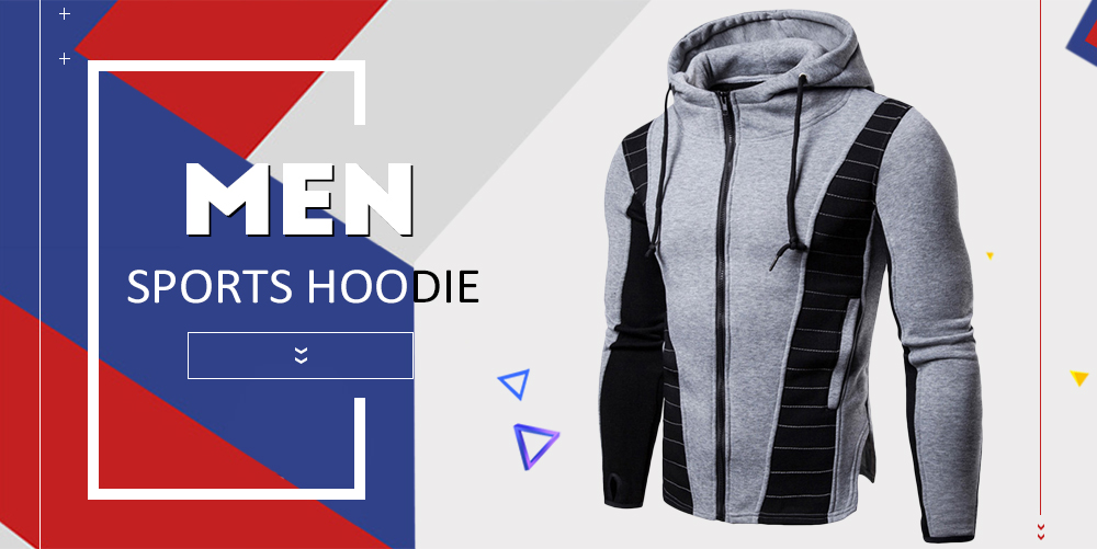 Drawstring Zip Up Color Block Hoodie