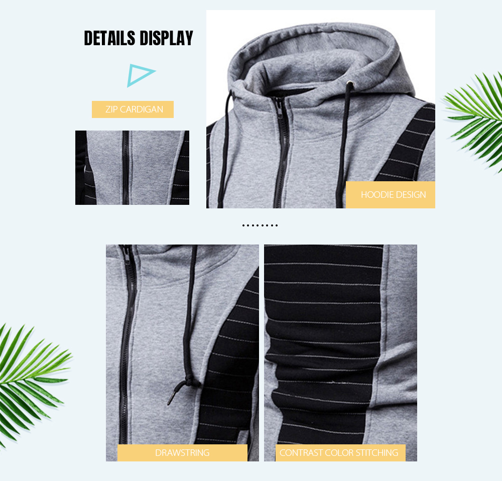 Drawstring Zip Up Color Block Hoodie