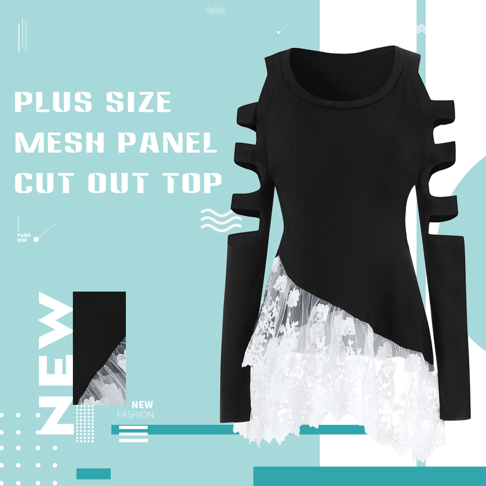 Plus Size Mesh Panel Cut Out Top