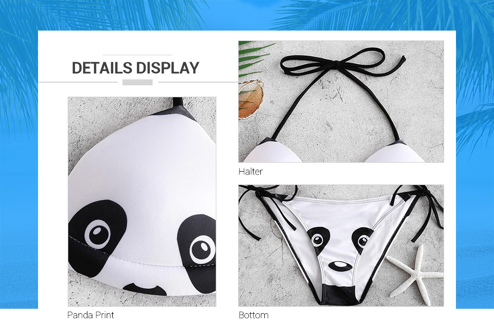 Halter 3D Panda Print Bikini Set