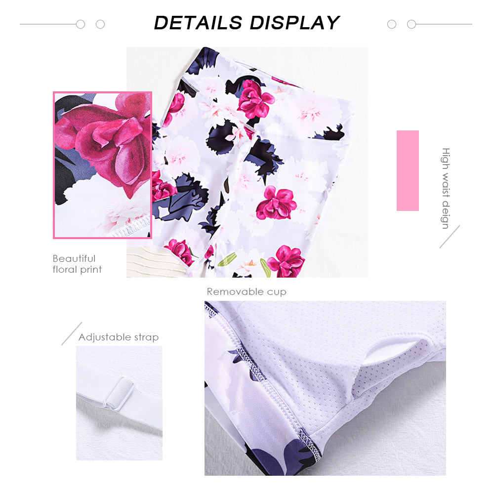 Halter Neck Criss-cross Strap Padded Floral Print Spliced High Waist Elastic Women Yoga Suit
