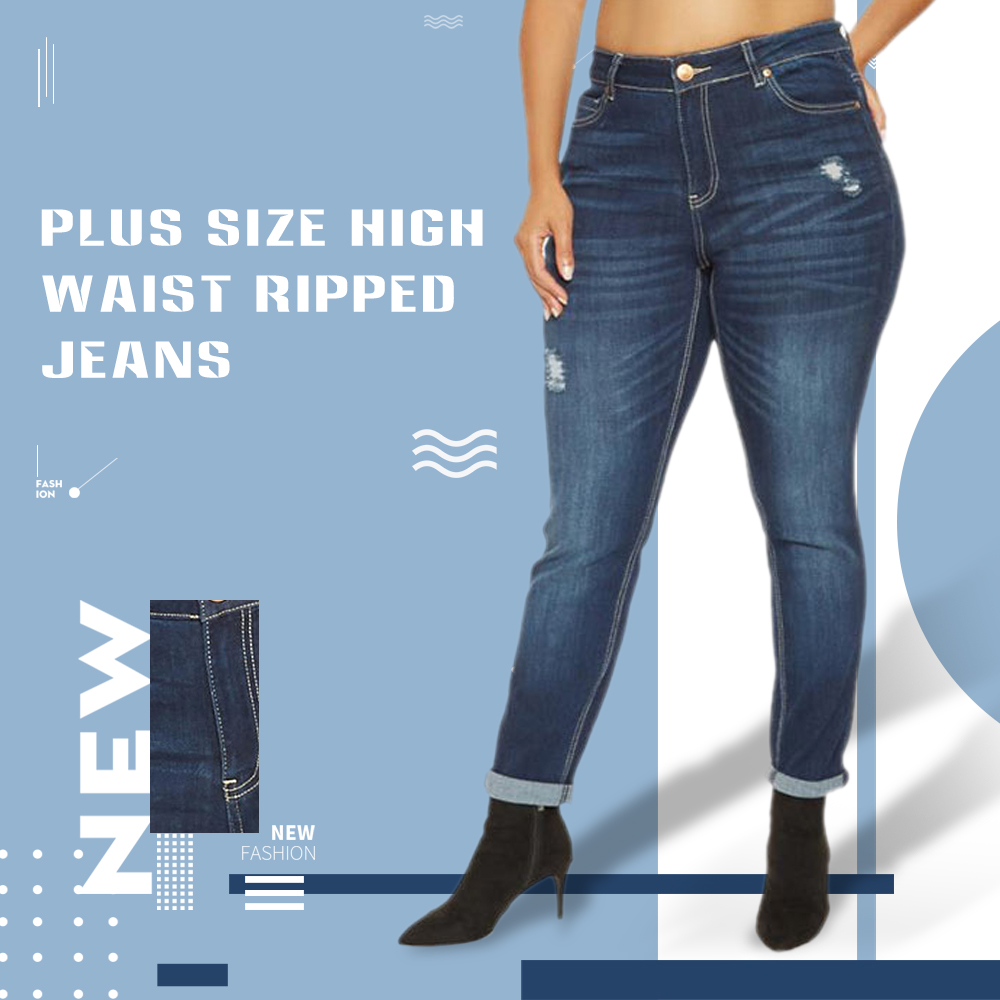 High Rise Ripped Plus Size Jeans