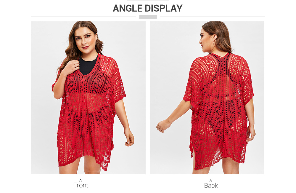 Openwork Batwing Sleeve Plus Size Cover Up