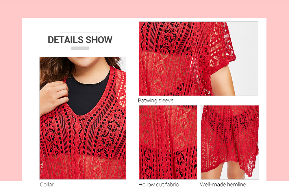 Openwork Batwing Sleeve Plus Size Cover Up