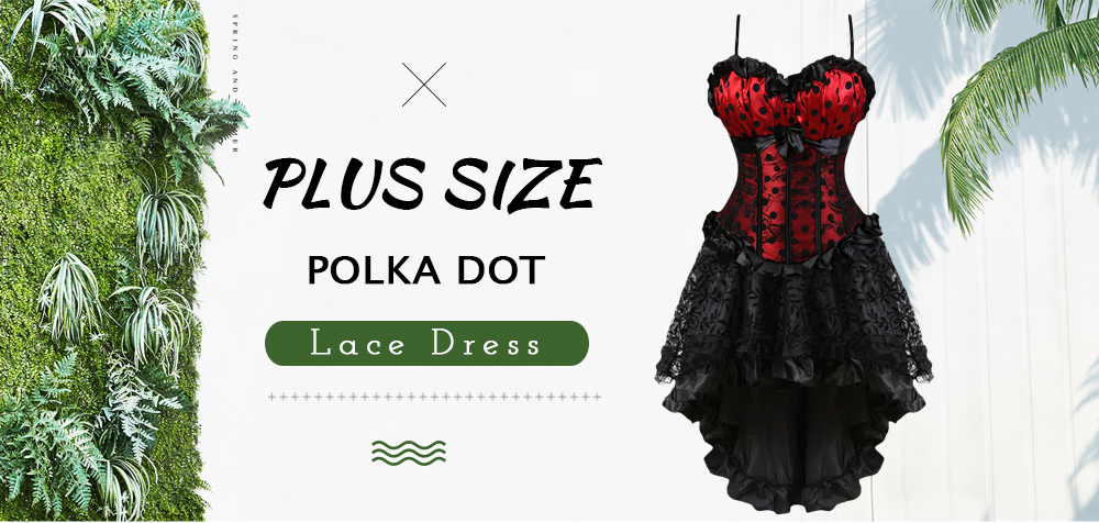 Plus Size Polka Dot Corset with High Low skirt