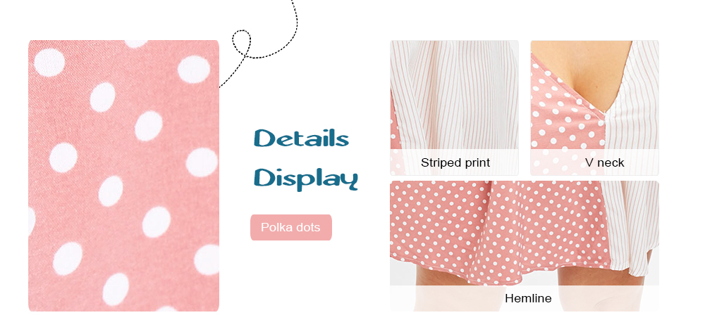 Plus Size Polka Dot and Striped Panel A Line Dress