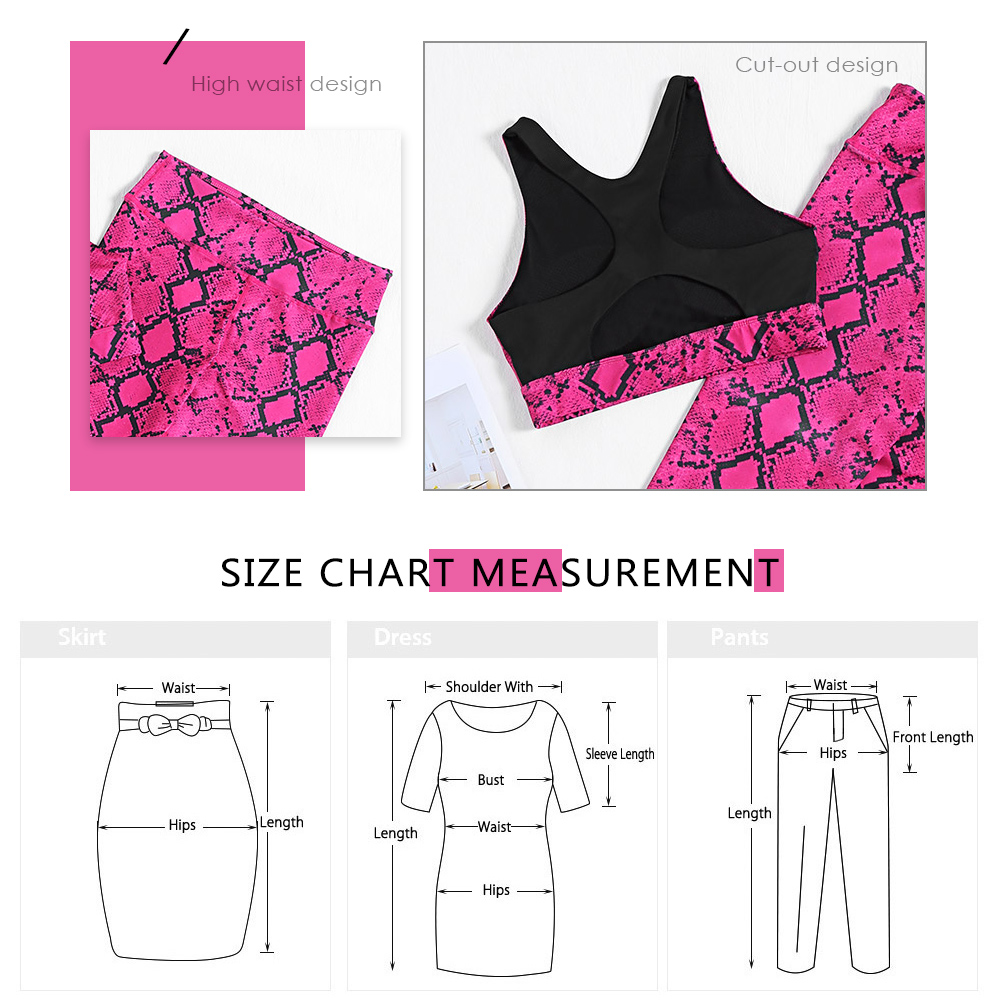 Round Collar Sleeveless Padded Cut Out Snakeskin Print Crop Top High Waist Skinny Women Yoga Suit