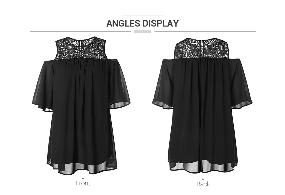 Plus Size Lace Insert Cold Shoulder Half Sleeve Dress