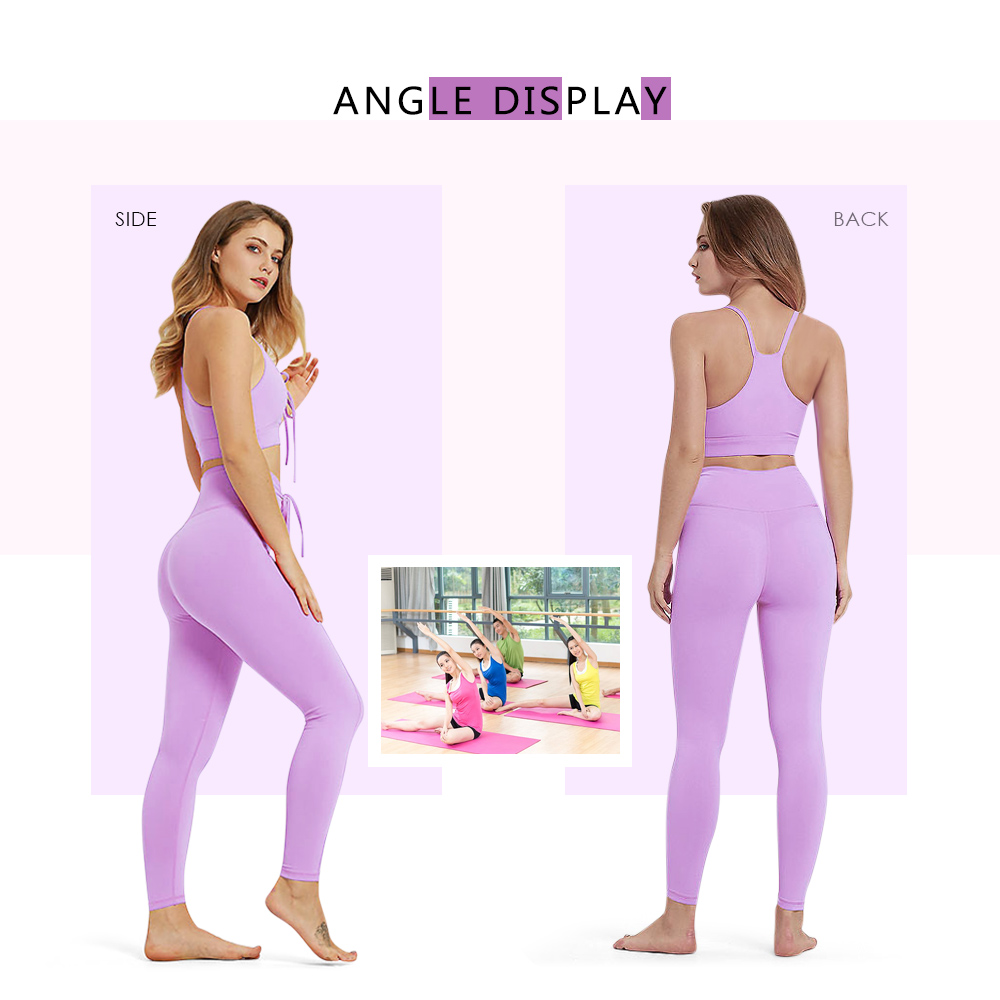 Spaghetti Strap Padded Lacing-up Solid Color High Waist Skinny Elastic Women Yoga Suit