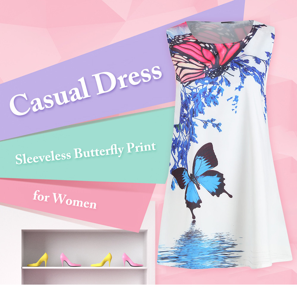 Sleeveless Butterfly Print Casual Dress