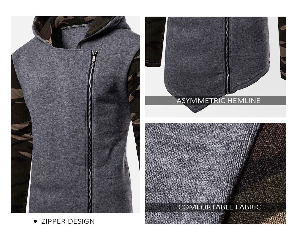 Asymmetric Camouflage Panel Zip Up Hoodie