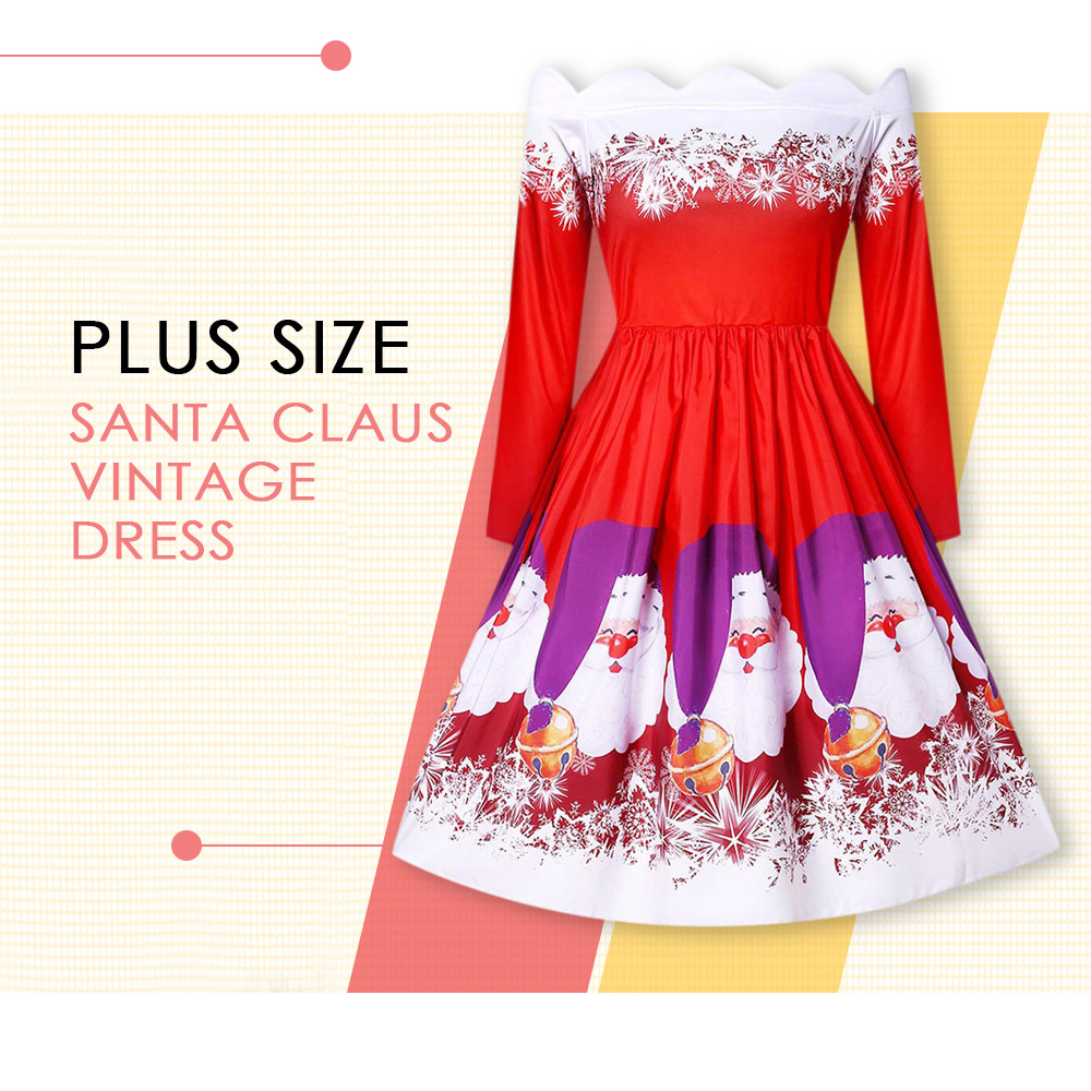 Plus Size Scalloped Hem Santa Claus Vintage Dress