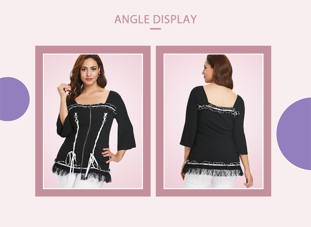 Plus Size Lace Panel Ribbed Top
