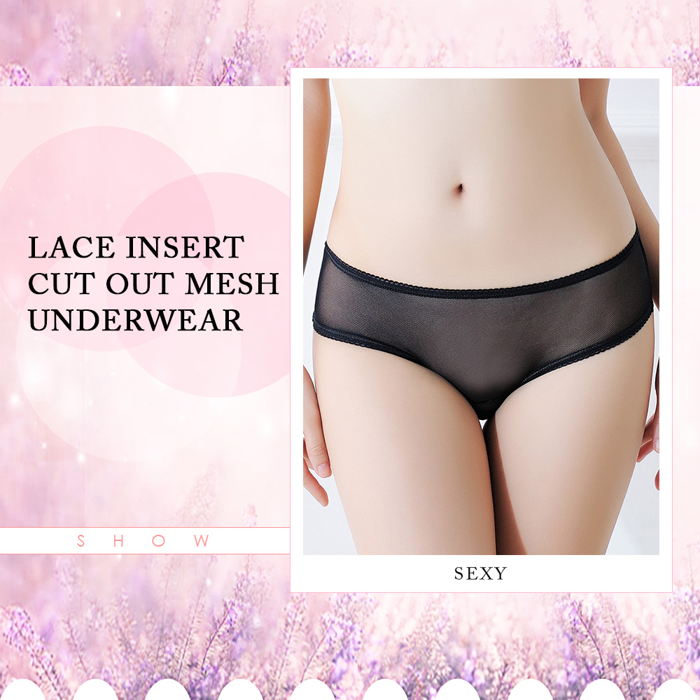 Lace Insert Cut Out Mesh Underwear