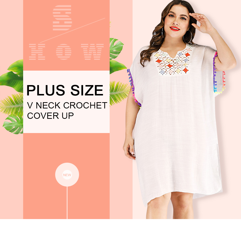 Plus Size V Neck Crochet Cover Up