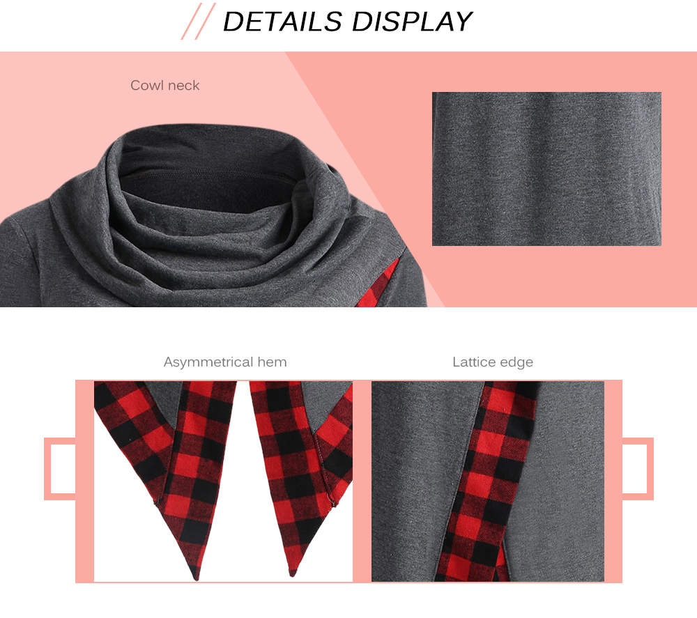 Plus Size Cowl Neck Plaid Panel Top