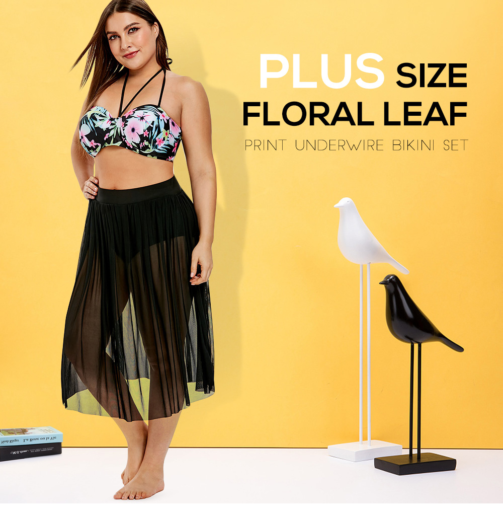 Underwire Plus Size Floral Print Bikini Set