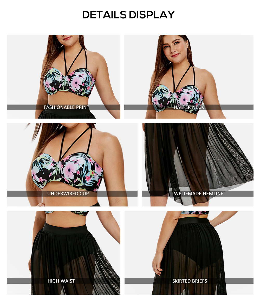 Underwire Plus Size Floral Print Bikini Set