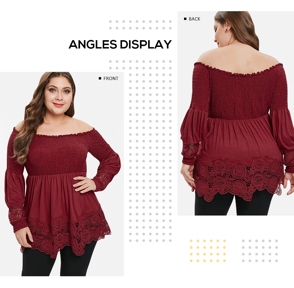 Plus Size Off Shoulder Long Sleeves Smocked Blouse