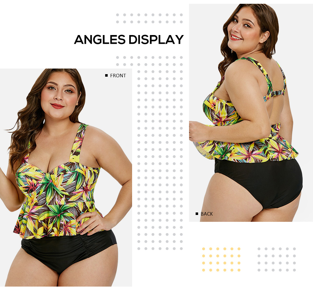 Plus Size Flower Print Peplum Tankini Set