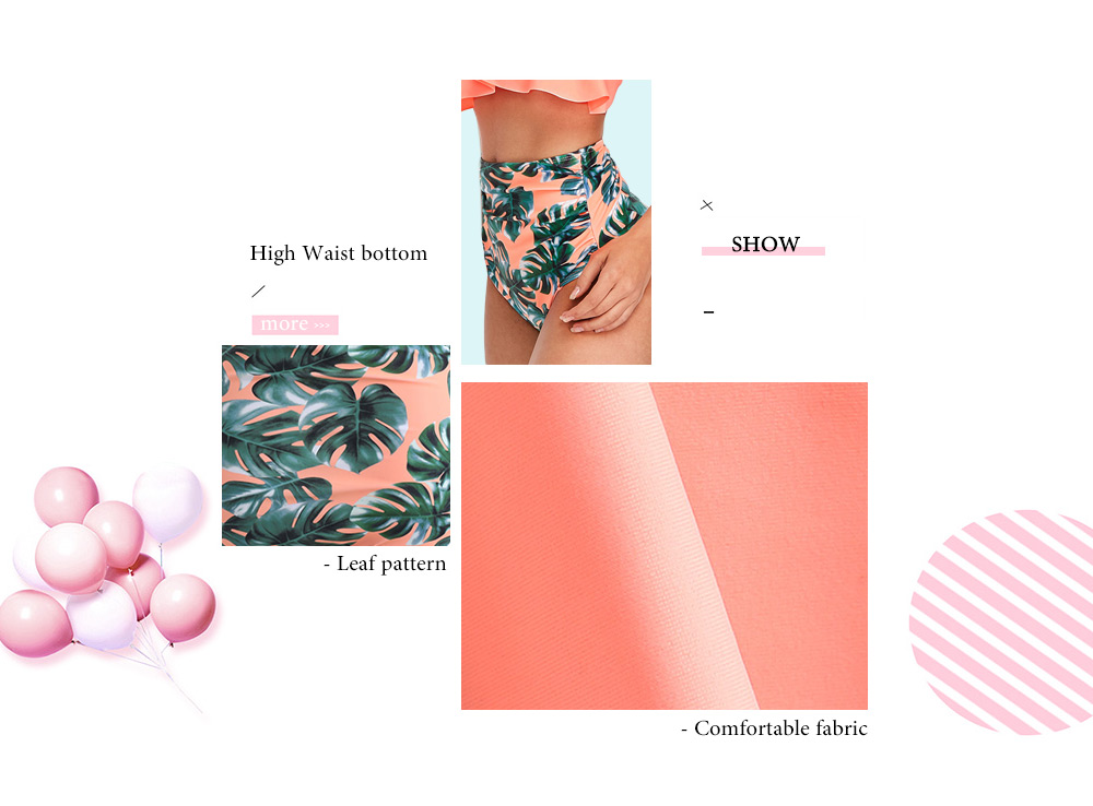 Ruffle Leaf Pattern Halter Bikini Set