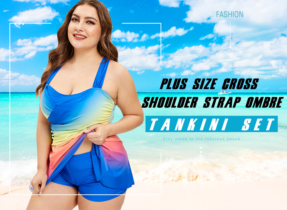 Plus Size Criss Cross Ombre Tankini Set