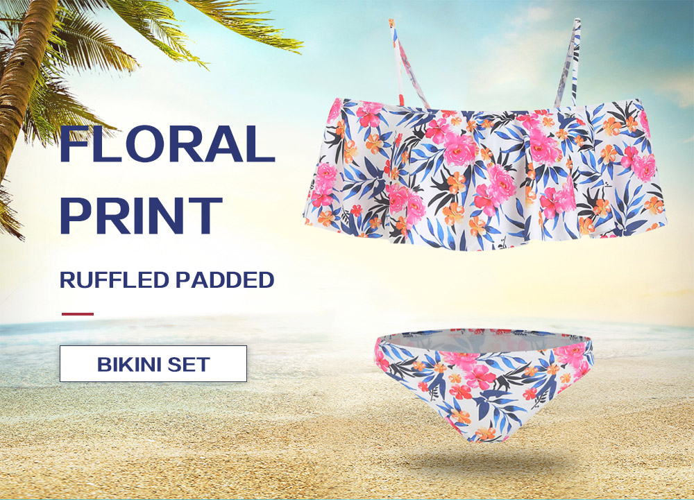 Floral Print Ruffled Padded Bikini Set