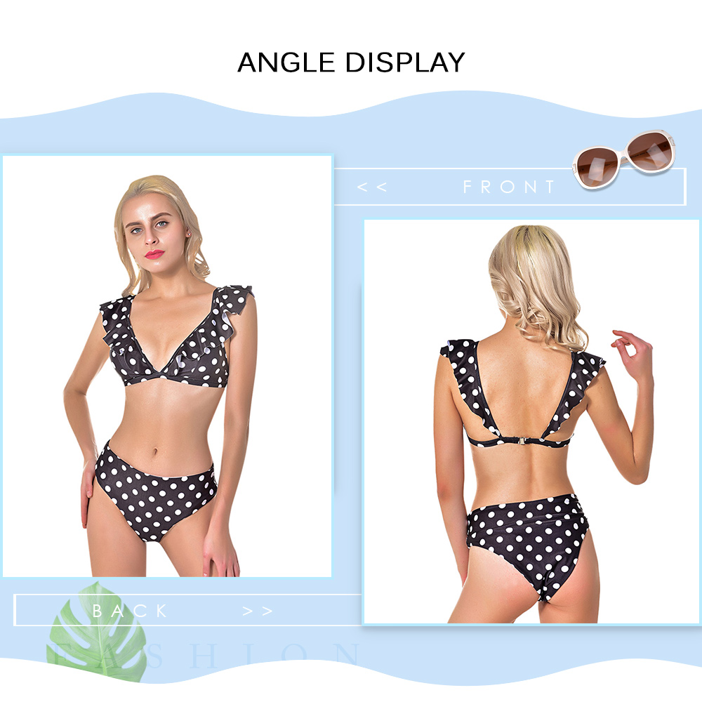 Women V-neck Dot Print Sexy Vintage Bikini Set Swimsuit Swimwear