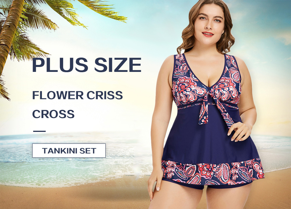 Plus Size Floral Skirted Tankini Set