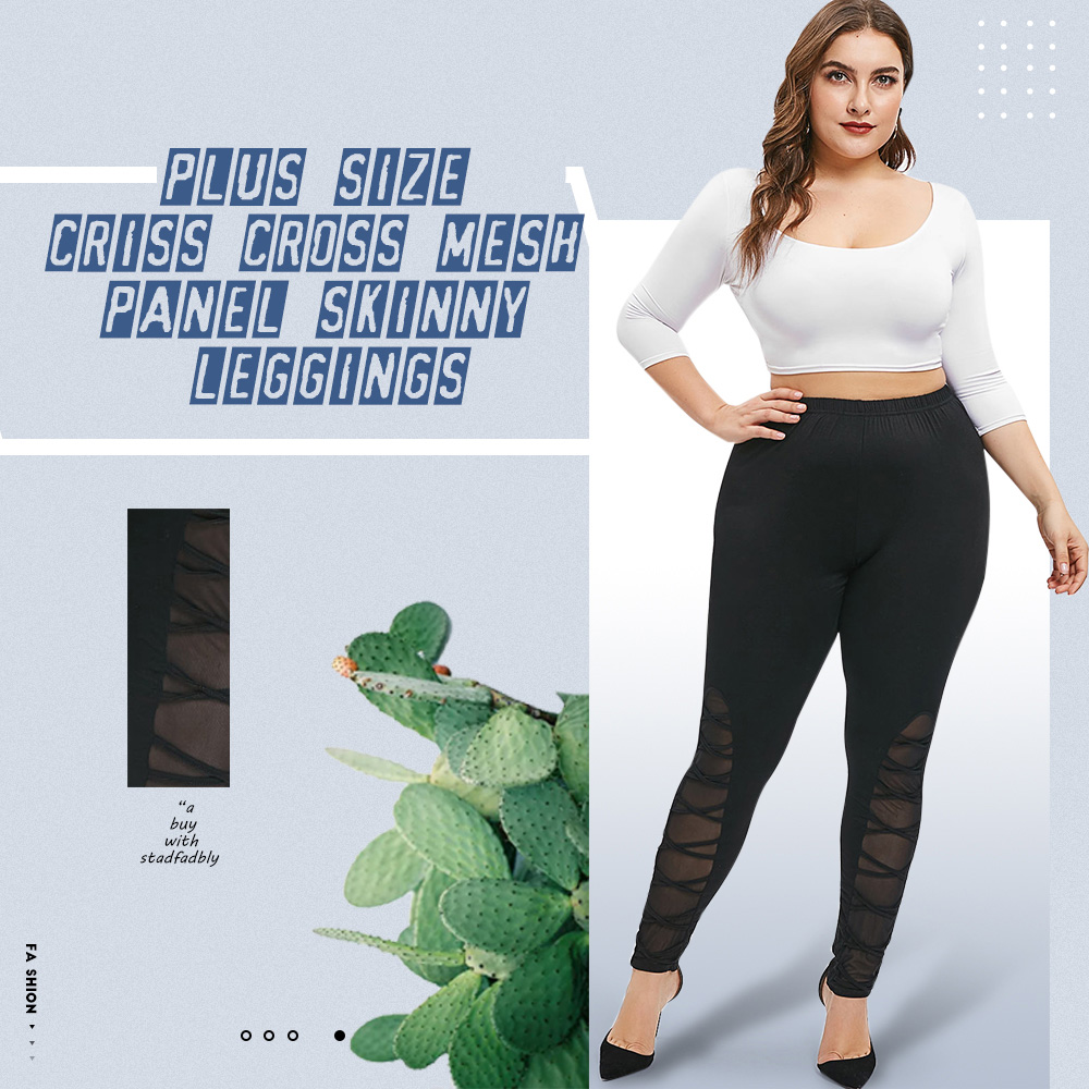 Plus Size Criss Cross Mesh Insert Leggings