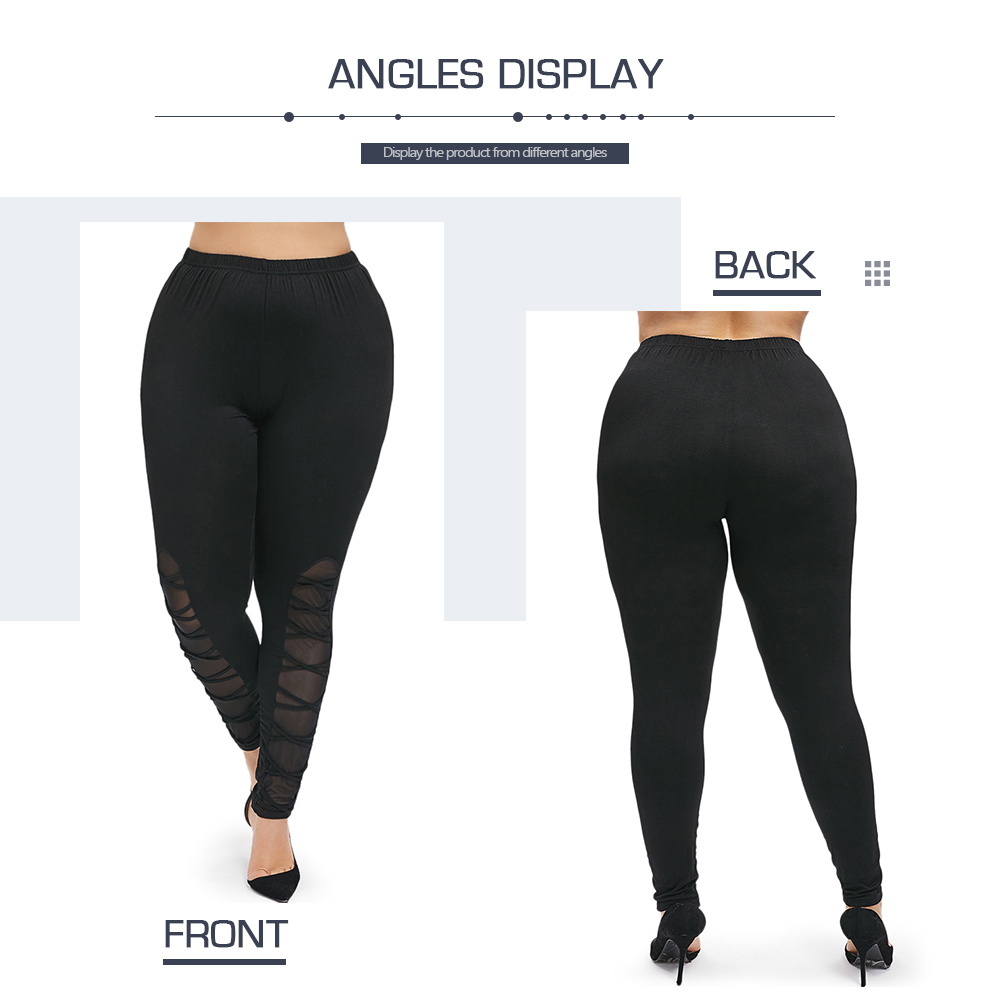 Plus Size Criss Cross Mesh Insert Leggings