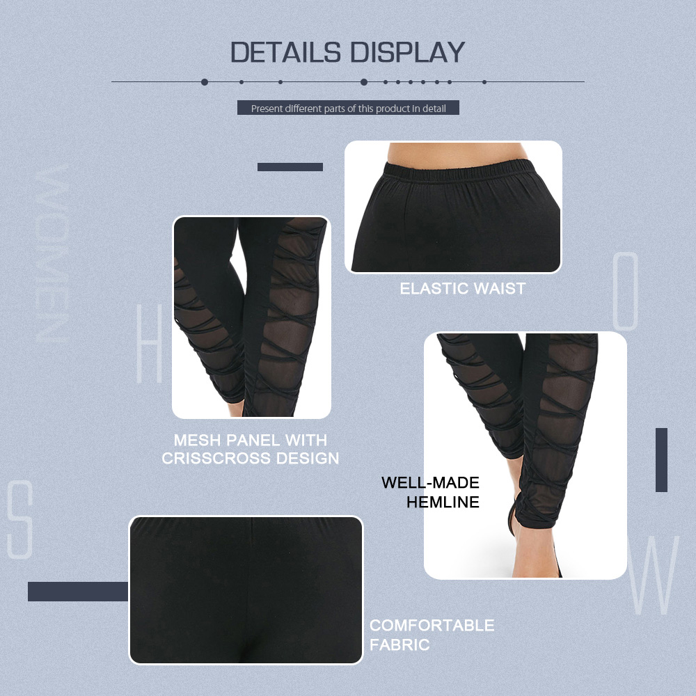 Plus Size Criss Cross Mesh Insert Leggings