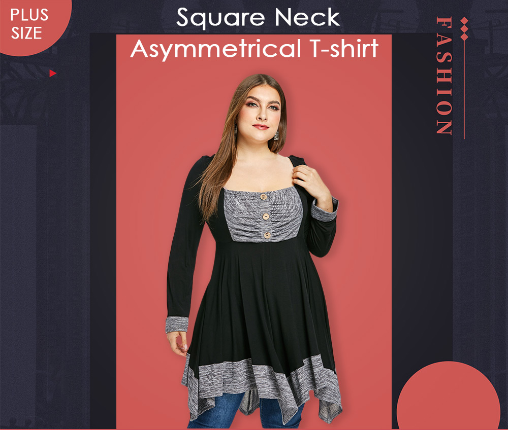 Square Neck Plus Size Asymmetrical T-shirt