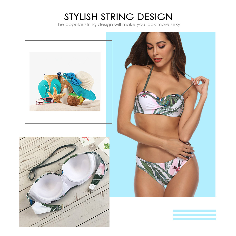 Leaf Print Bandeau String Bikini Set