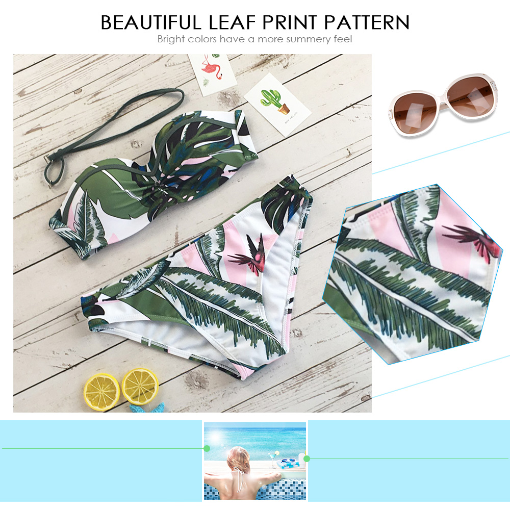 Leaf Print Bandeau String Bikini Set