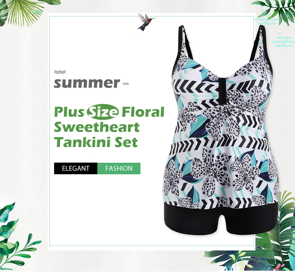 Plus Size Floral Sweetheart Tankini Set