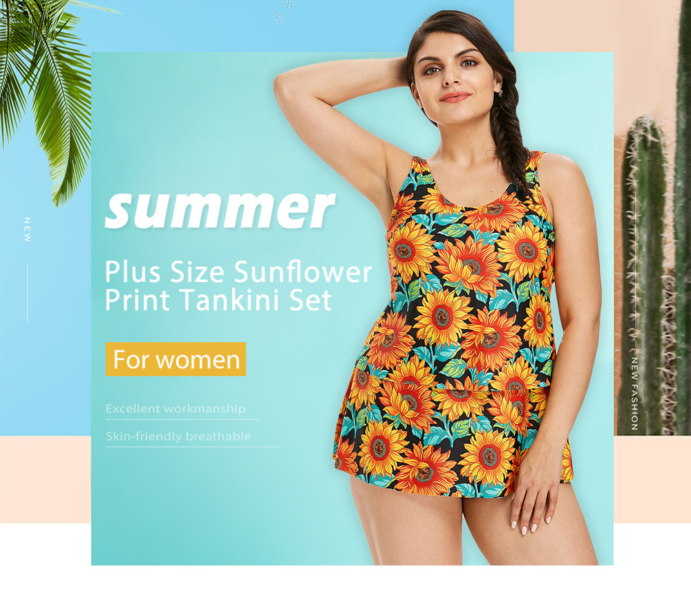 Plus Size Sunflower Print Tankini Set