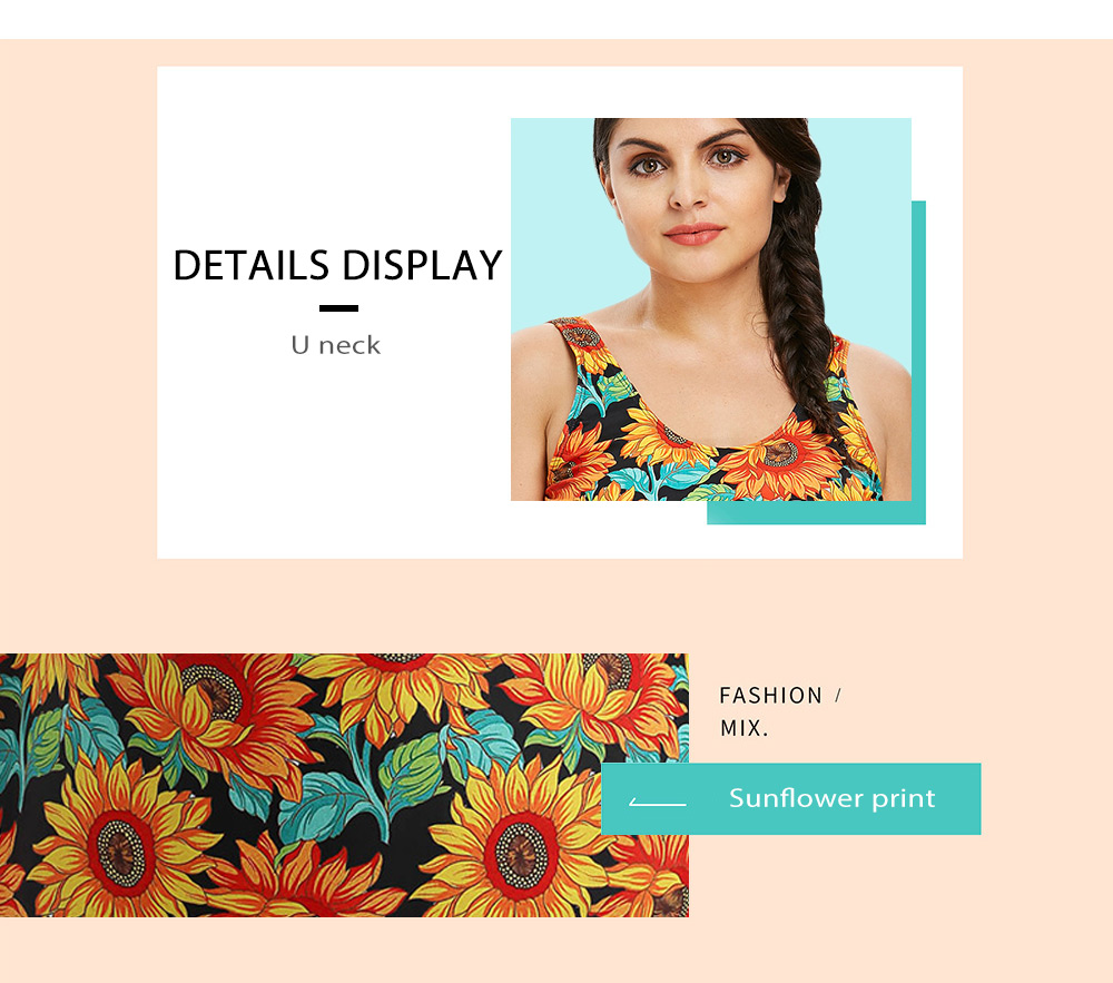 Plus Size Sunflower Print Tankini Set