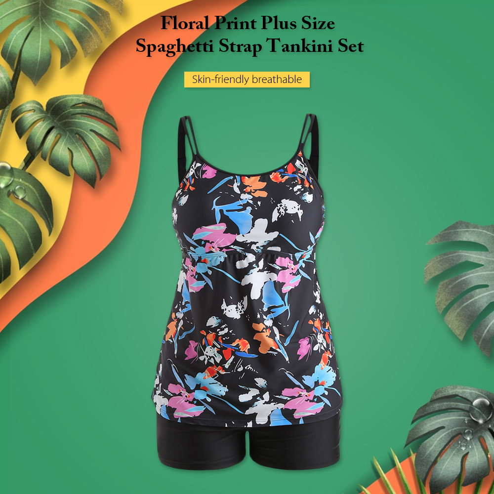 Floral Print Plus Size Spaghetti Strap Tankini Set