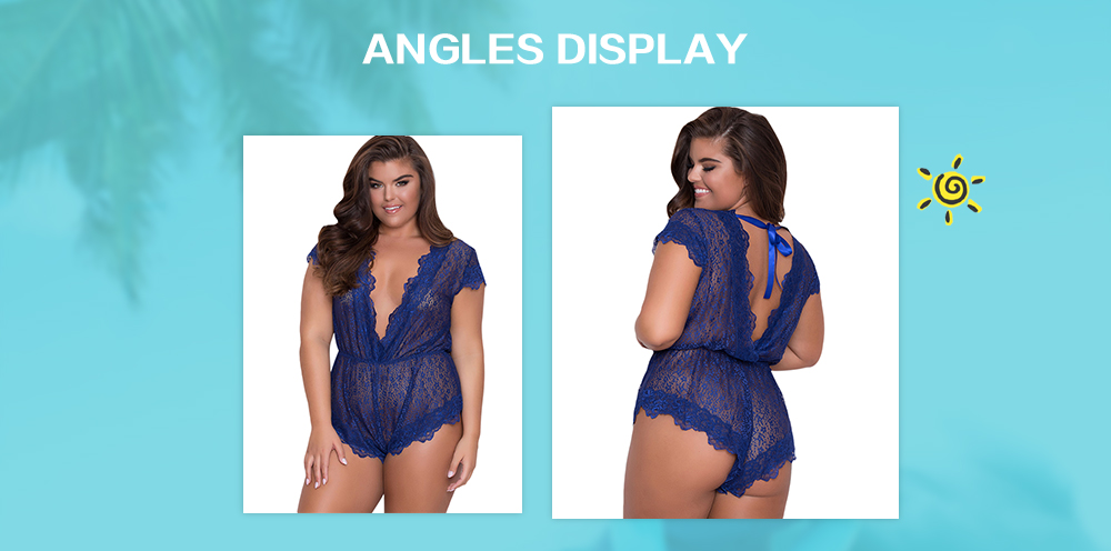 Plus Size Lingerie Sheer Plunging Lace Romper